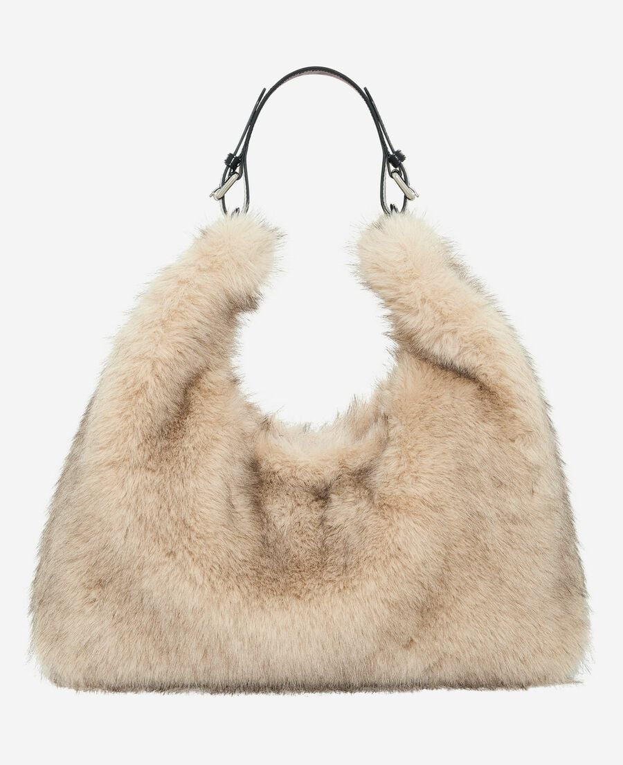 The Kooples FEMME BEIGE ECRU sac effet fourrure beige