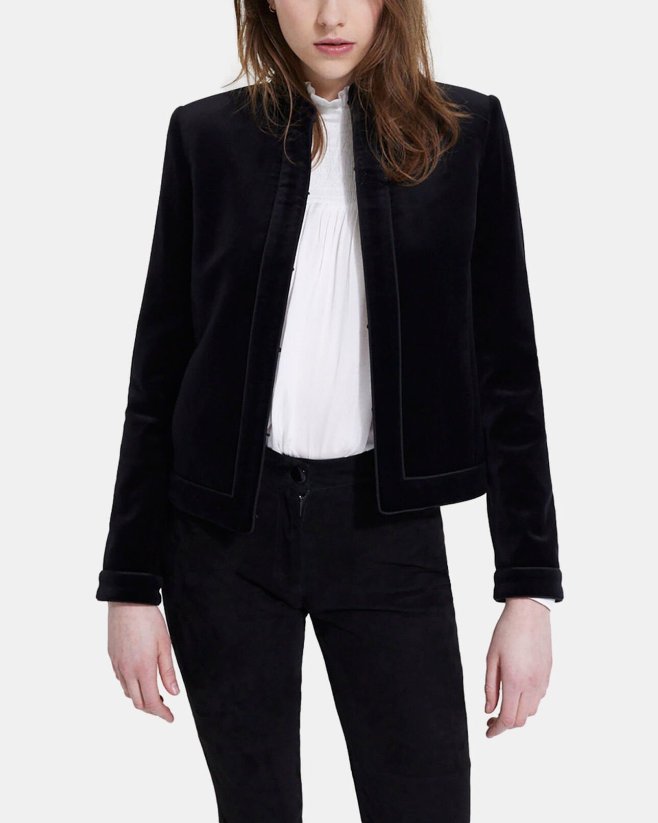 The Kooples WOMEN BLACK black velvet jacket