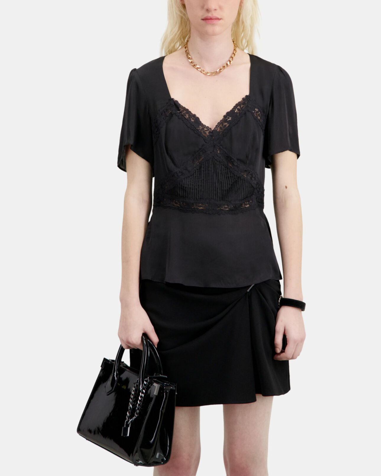 The Kooples FEMME BLACK top noir avec détails en dentelle