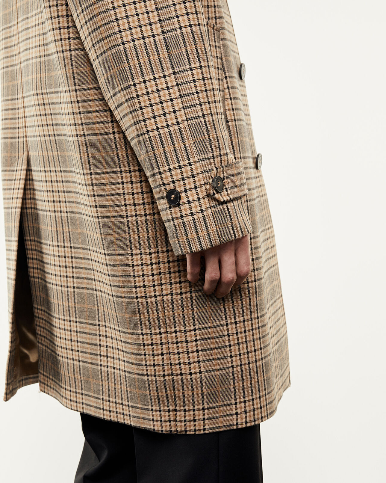 The Kooples HOMME CAMEL / BLACK trench beige et noir à carreaux