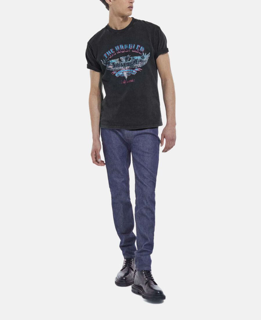 faded black crew neck t-shirt w/ eagle print