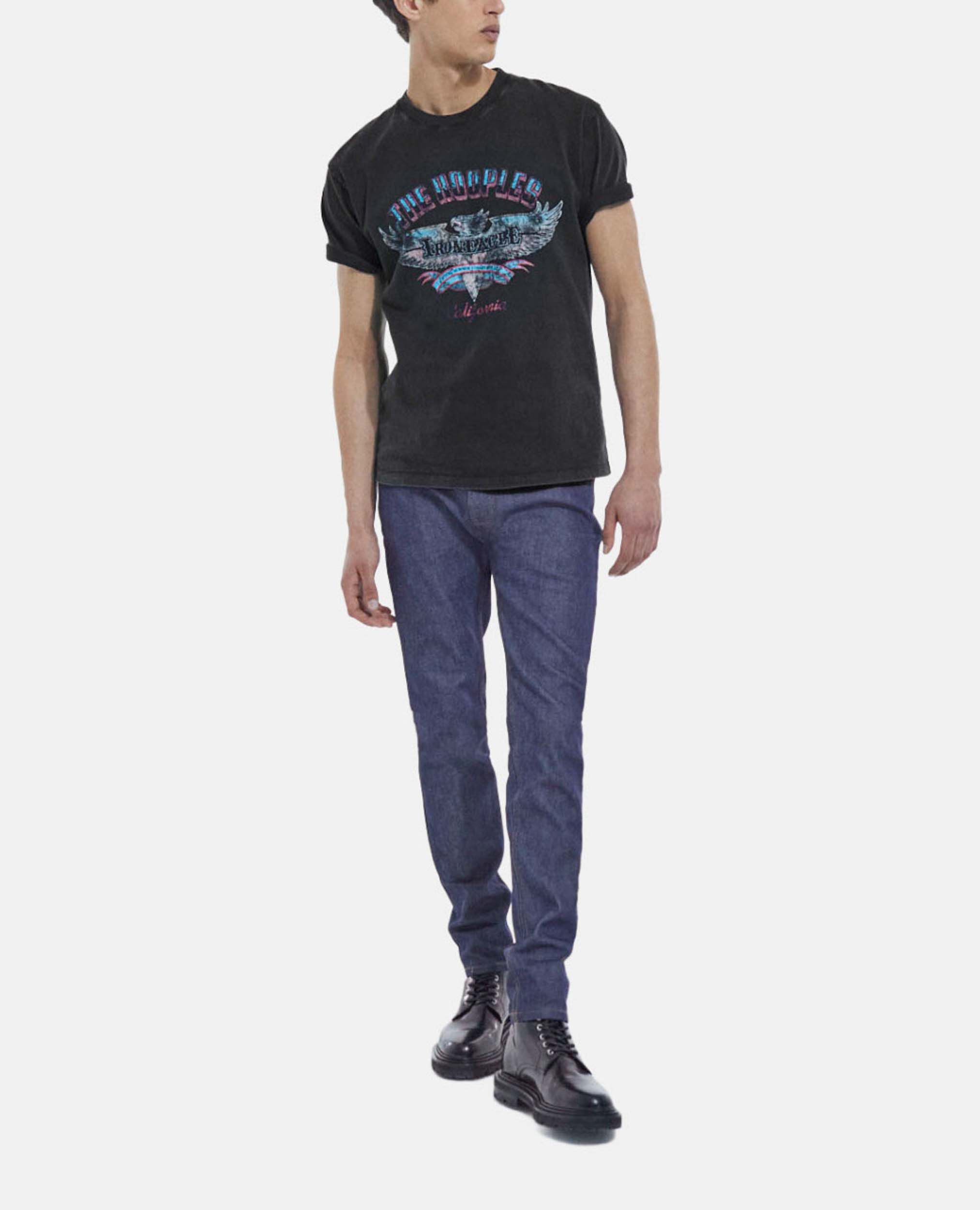 Faded black crew neck T-shirt w/ eagle print, BLACK WASHED, hi-res image number null
