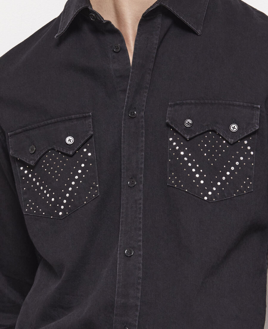 Black Studded Shirt With Classic Collar | mail.napmexico.com.mx