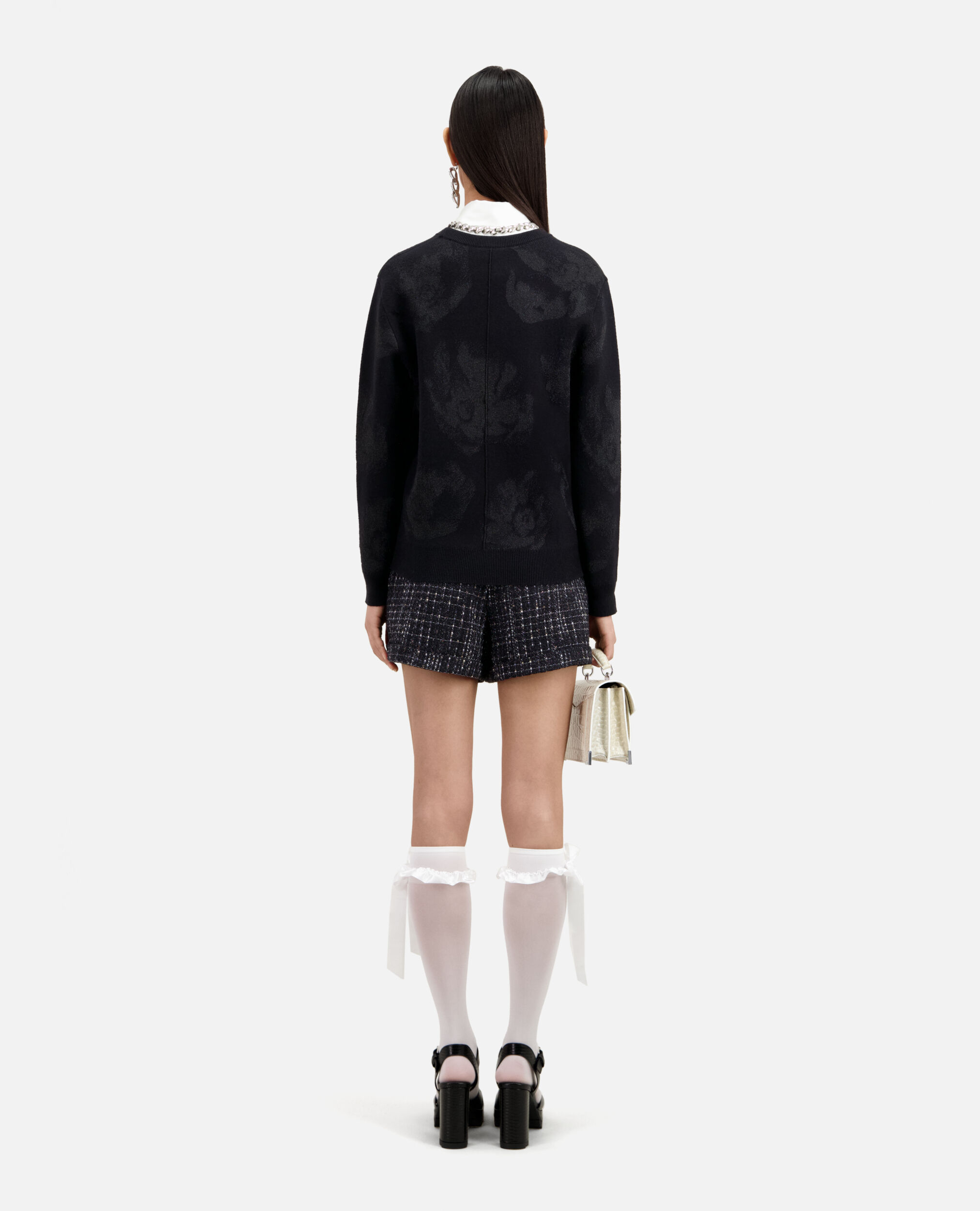 Black wool-blend jumper with silver patterns, BLACK/BLACK, hi-res image number null