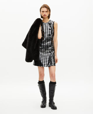 The Kooples FEMME BLACK WHITE robe courte en pied de poule à sequins noire