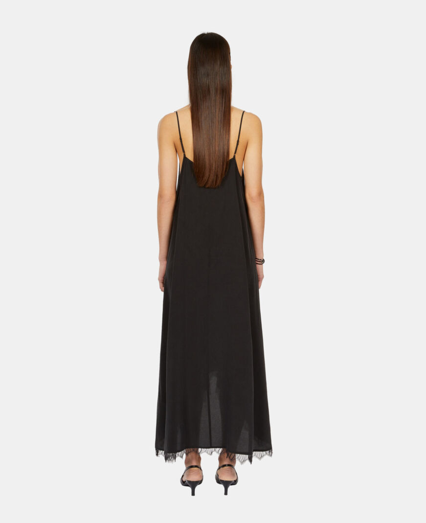 The Kooples F BLACK long black slip dress in washed silk