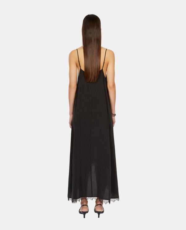 The Kooples F BLACK long black slip dress in washed silk