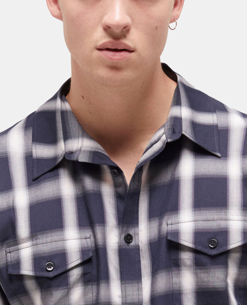 The Kooples HERREN NAVY ECRU kariertes hemd mit taschen