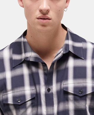 The Kooples HERREN NAVY ECRU kariertes hemd mit taschen