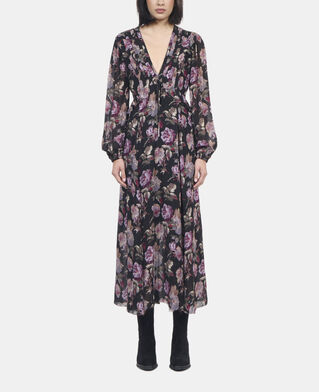 The Kooples FEMME BLACK / PURPLE robe longue imprim&eacute; fleuri