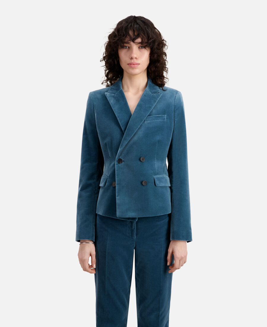 Short blue velvet suit jacket | The Kooples
