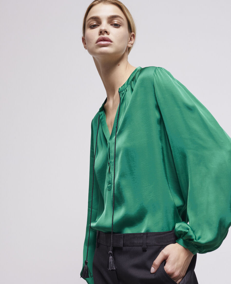 Green shirt with puffed sleeves | The Kooples - US