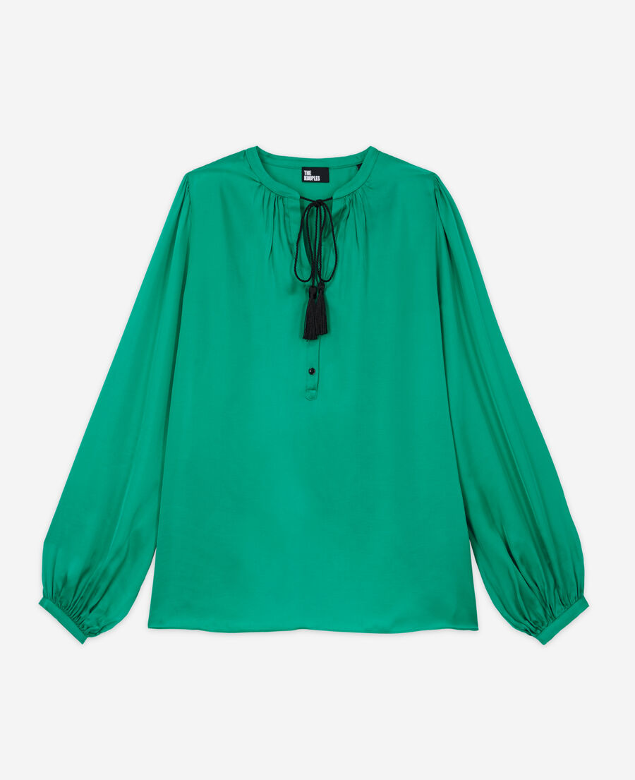 Green shirt with puffed sleeves | The Kooples - US