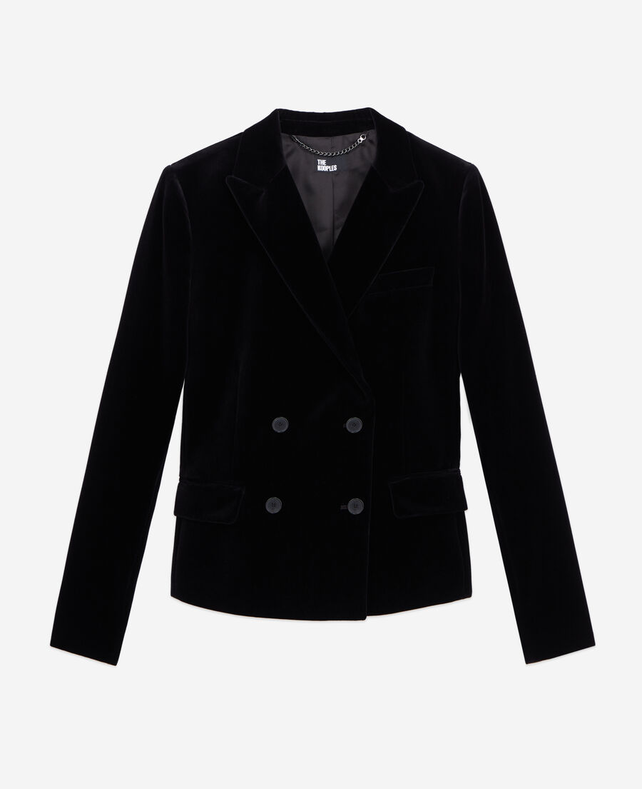 veste tailleur courte en velours noir