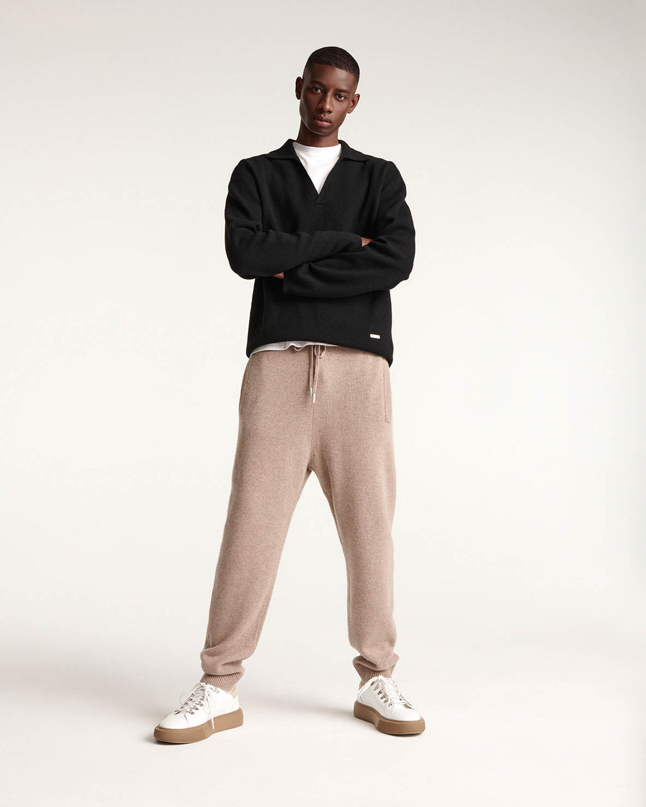 The Kooples MEN BEIGE beige wool joggers in loose-fitting knit