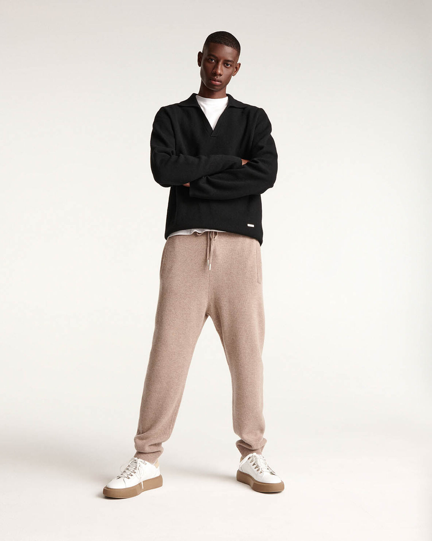 Beige wool joggers in loose-fitting knit, BEIGE, hi-res image number null