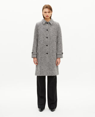 The Kooples FEMME BLANC / BLEU manteau long en tweed noir et blanc