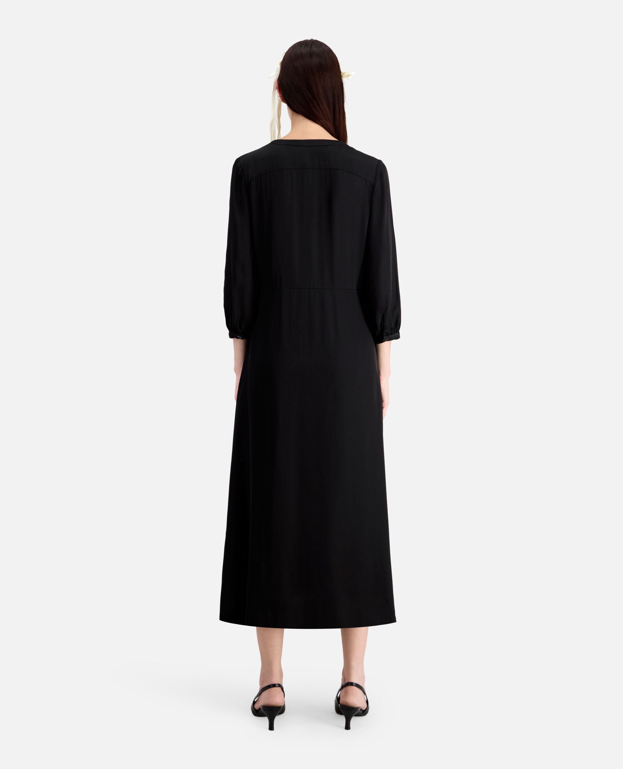 Robe longue noire avec plissage, BLACK, hi-res image number null