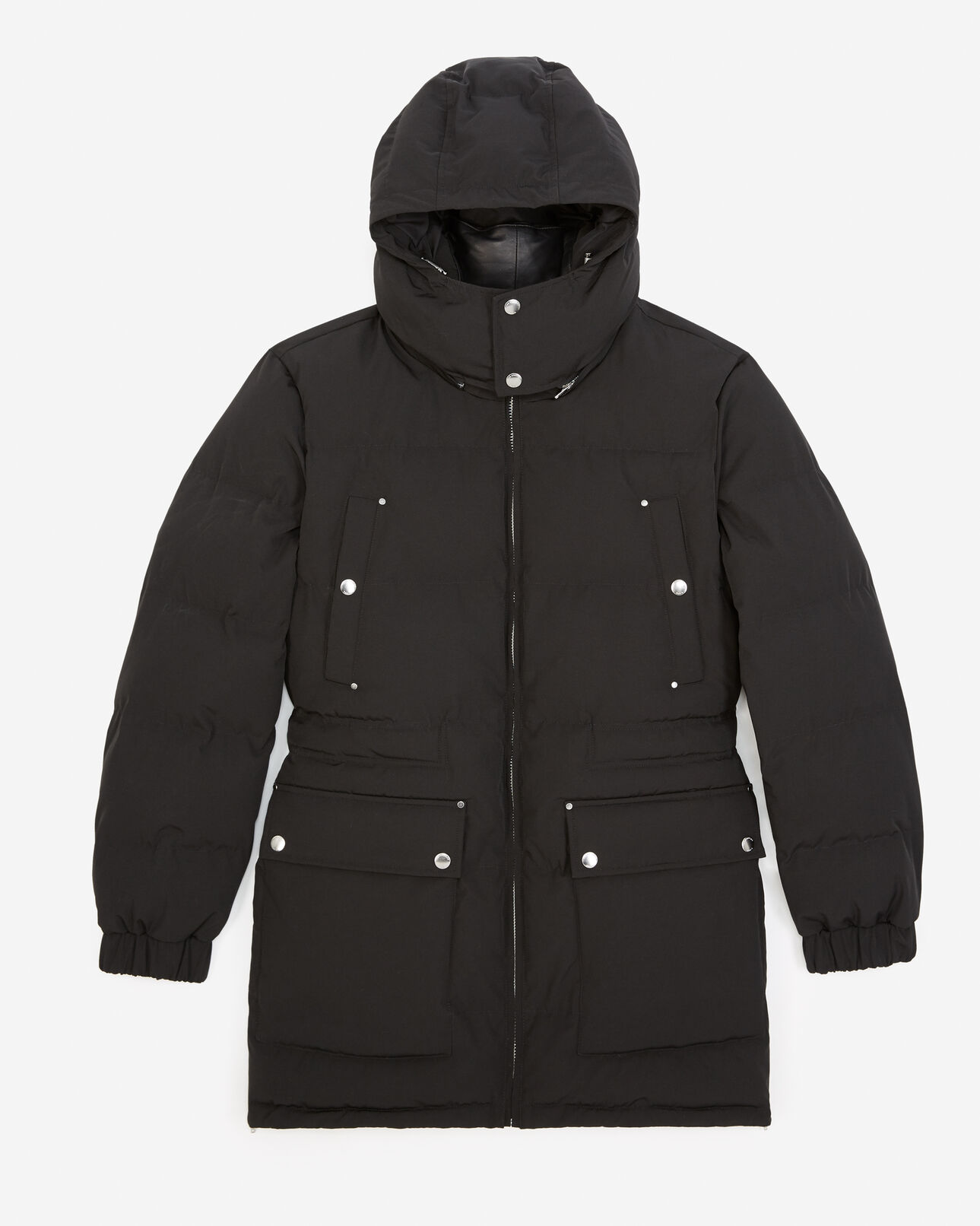 The Kooples MEN BLACK long black nylon parka with removable hood