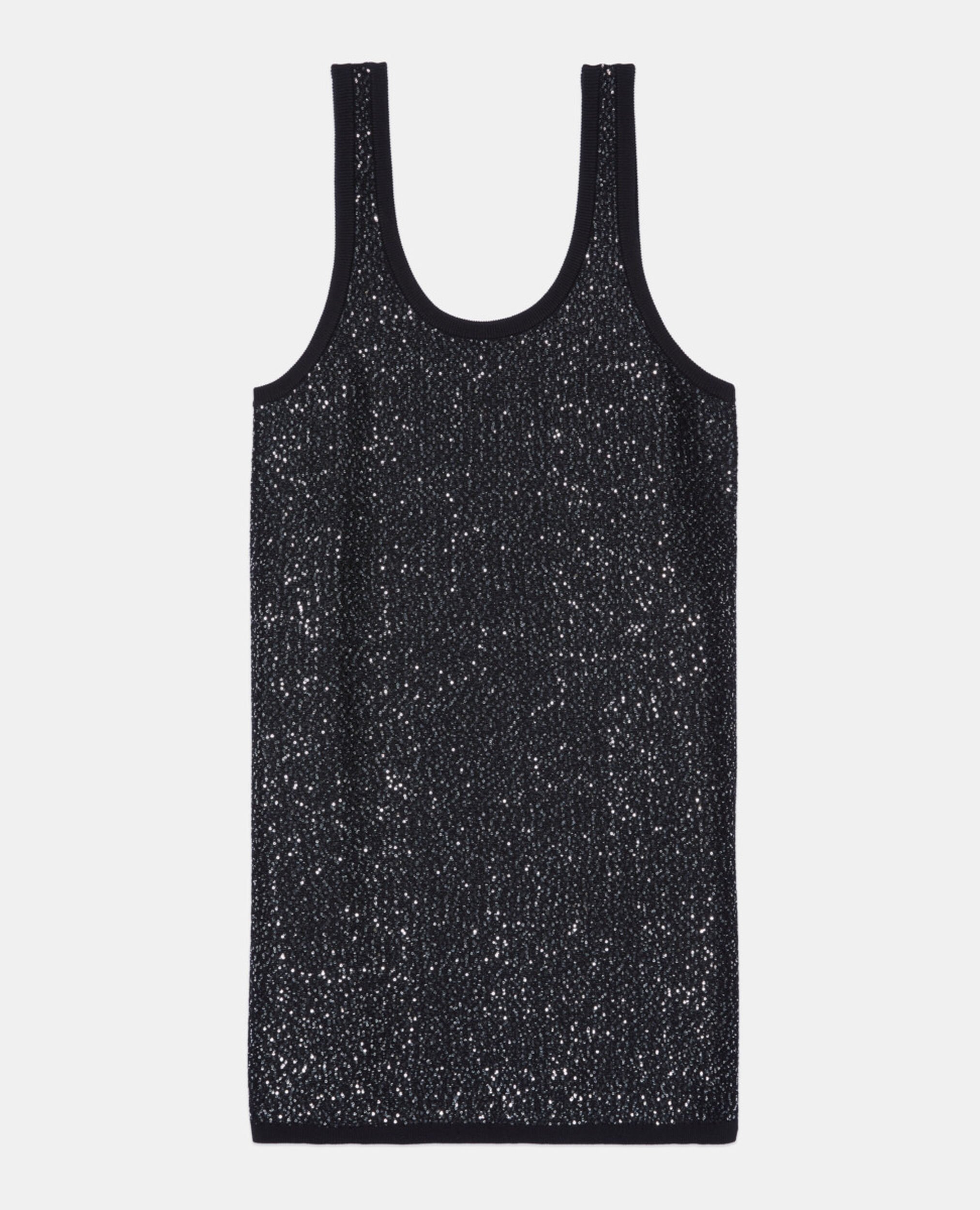 Black sequin knit short dress, BLACK, hi-res image number null