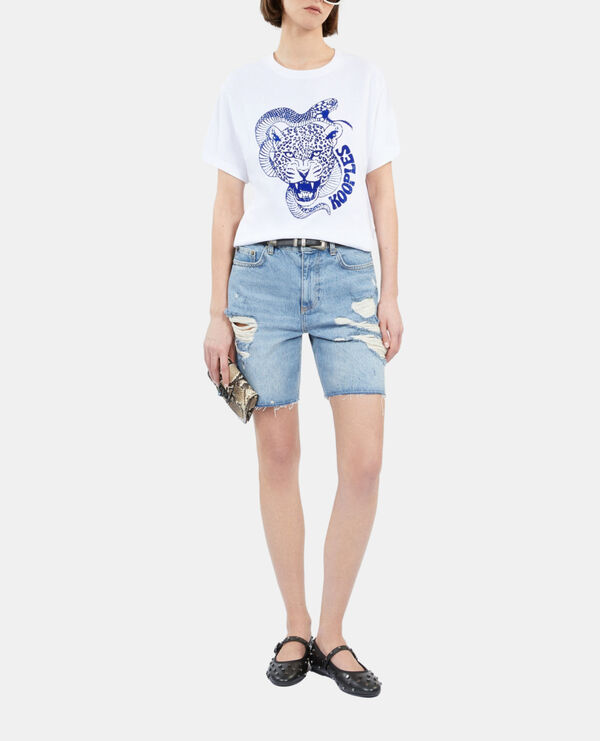 camiseta blanca flocado snake leopard