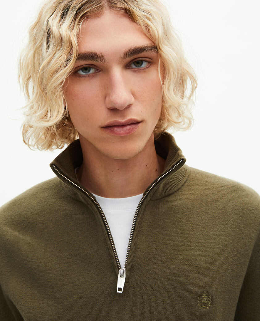 The Kooples H KAKI khaki double-sided wool crew neck sweater