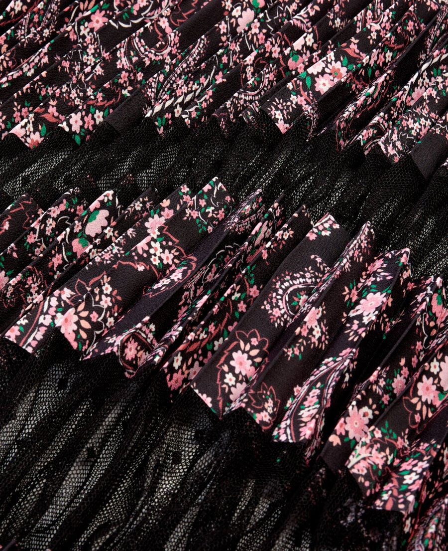 The Kooples FEMME BLACK / PINK jupe longue plissée imprimée