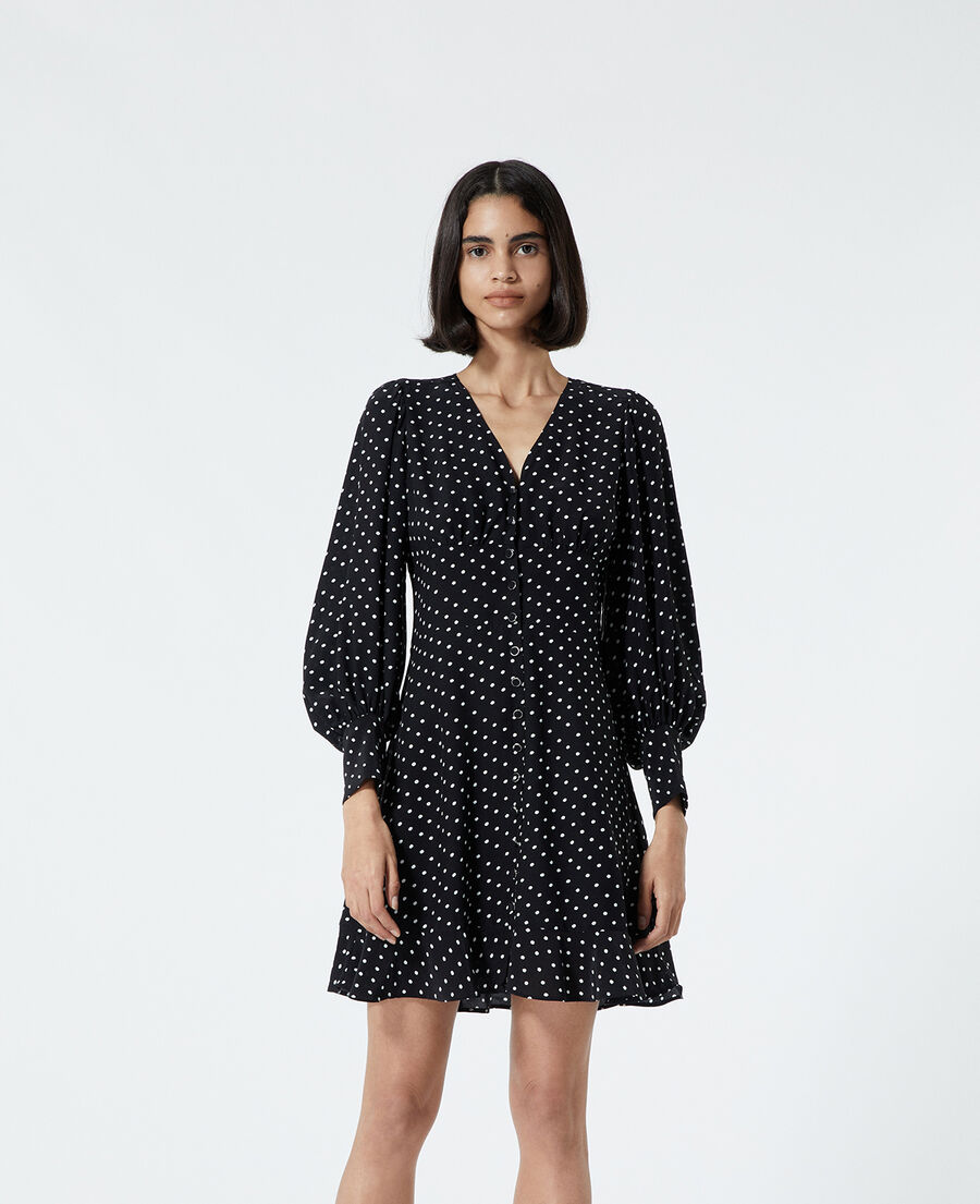 Buttoned short black dress with polka dots | The Kooples - UK
