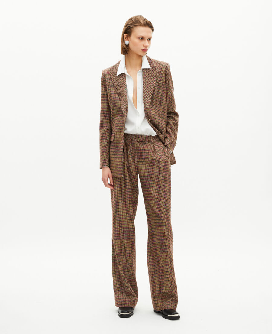 The Kooples FEMME CAMEL MELANGE / BURGUNDY veste tailleur en pied de poule camel