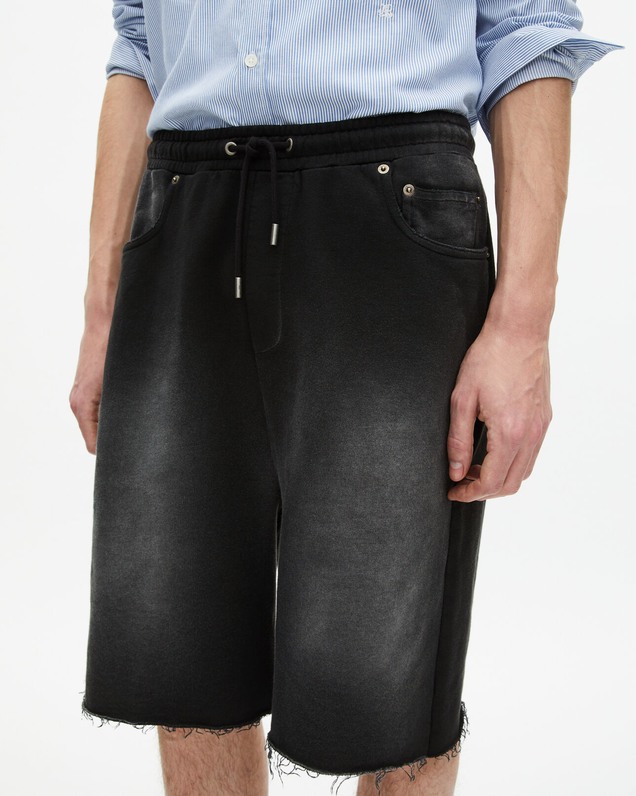 The Kooples MEN BLACK WASHED black washed cotton bermuda shorts