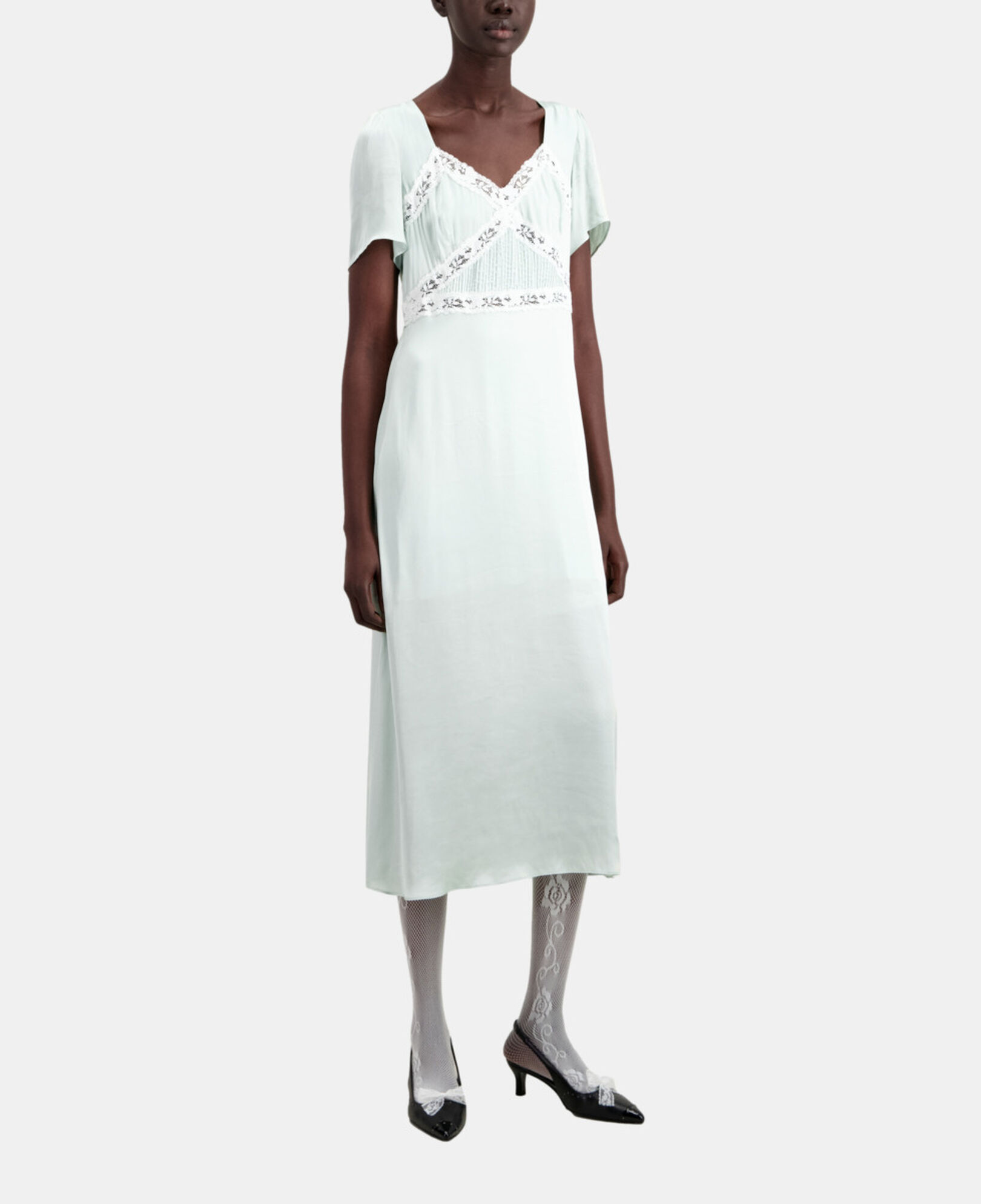 The Kooples WOMEN OCEAN long light green dress with lace details