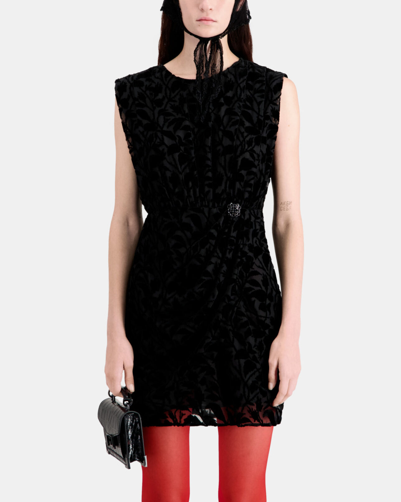 The Kooples WOMEN BLACK short black devoré velvet dress