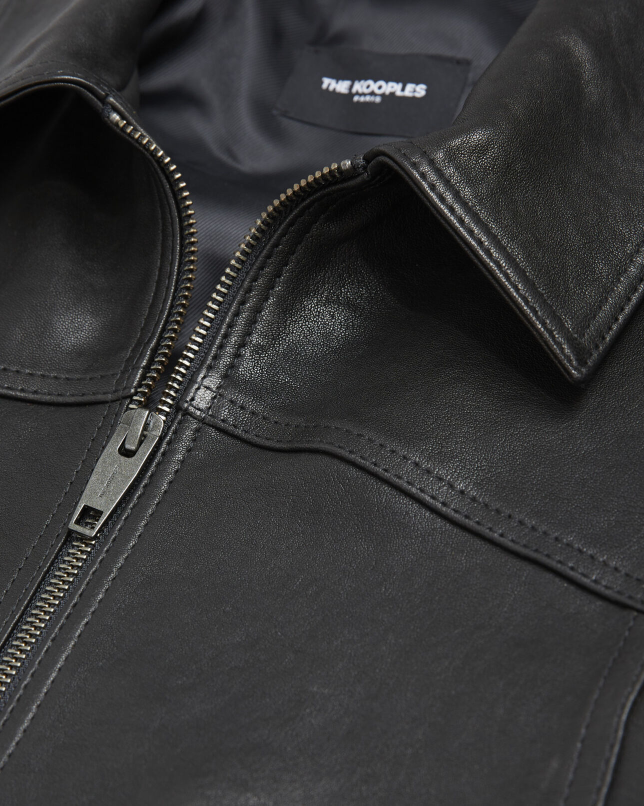 The Kooples MEN BLACK aged-effect leather jacket with ribbed edges