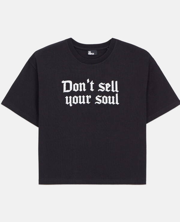 schwarzes t-shirt mit siebdruck