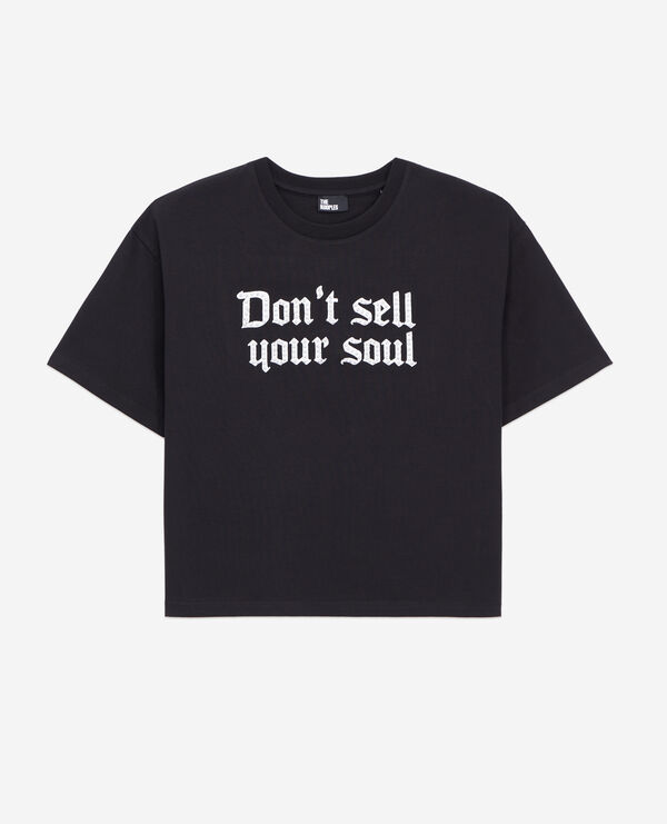 black t-shirt with don't sell your soul serigraphy