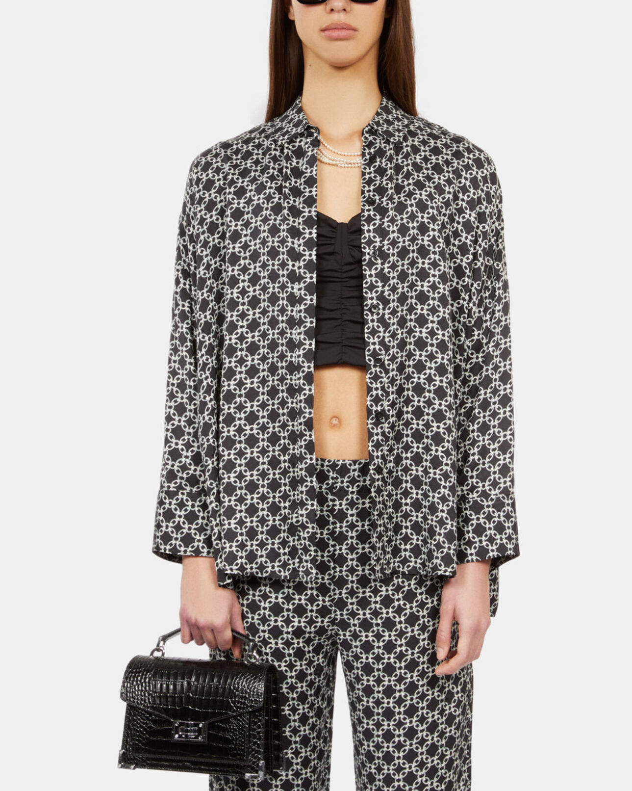The Kooples WOMEN BLACK WHITE black and white chain print loose fit shirt