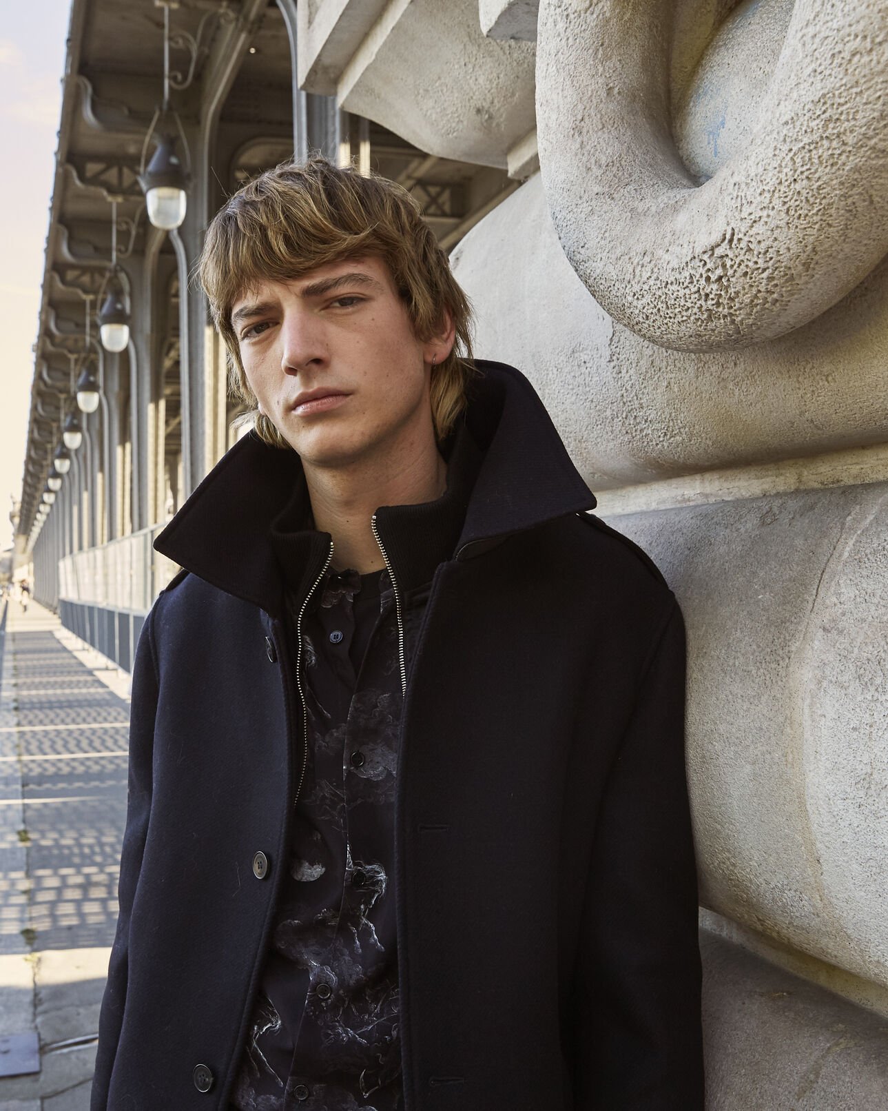The Kooples HERREN NAVY langer blauer wollmantel mit klassischem kragen