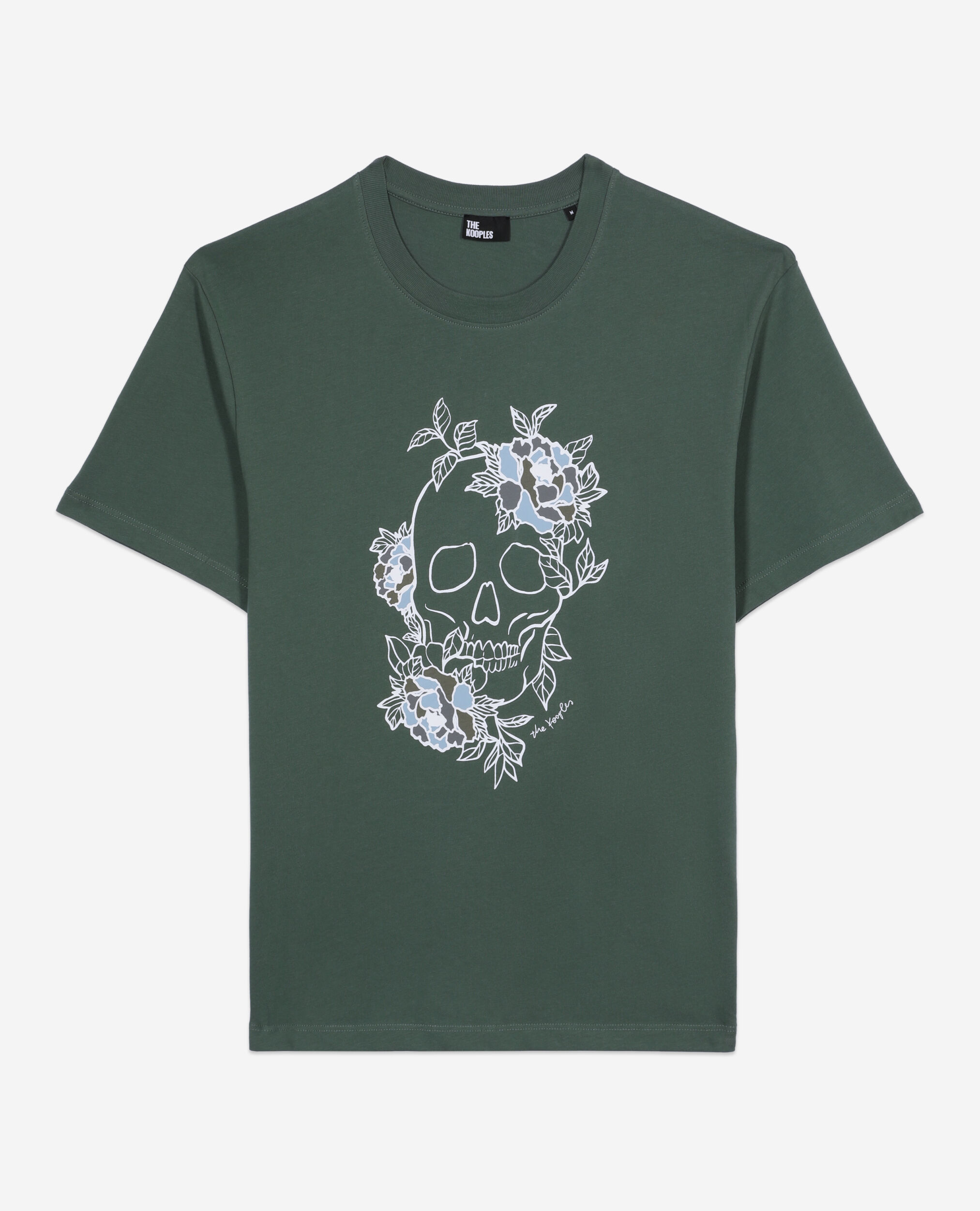 T-shirt Homme vert avec sérigraphie Flower skull, FOREST, hi-res image number null
