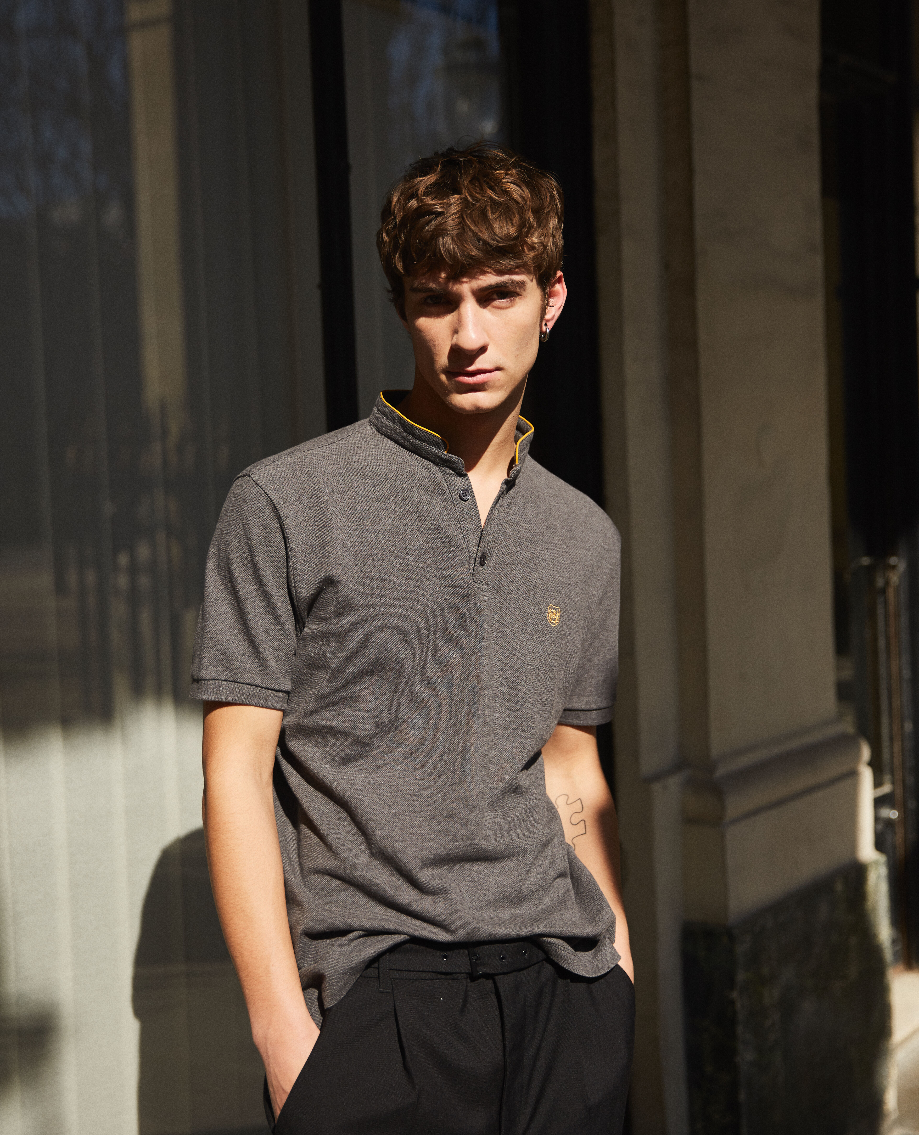 Collarless polo store