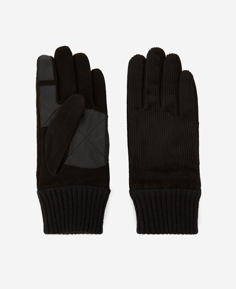 suede velvet gloves in black with monogram