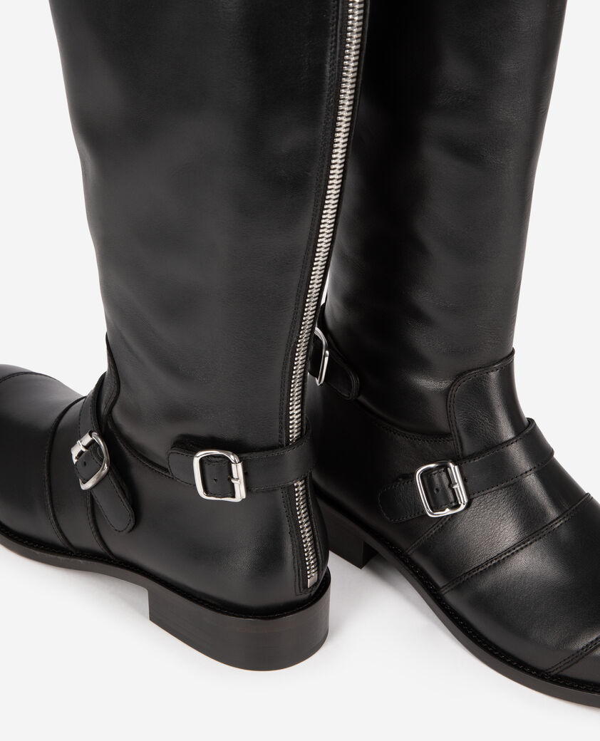 The Kooples WOMEN BLACK black leather boots with buckles