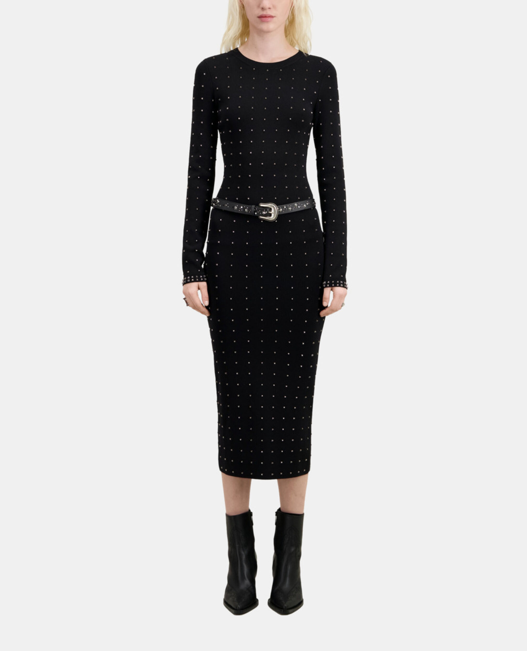 Ceinture en cuir noir avec étoiles, BLACK, hi-res image number null