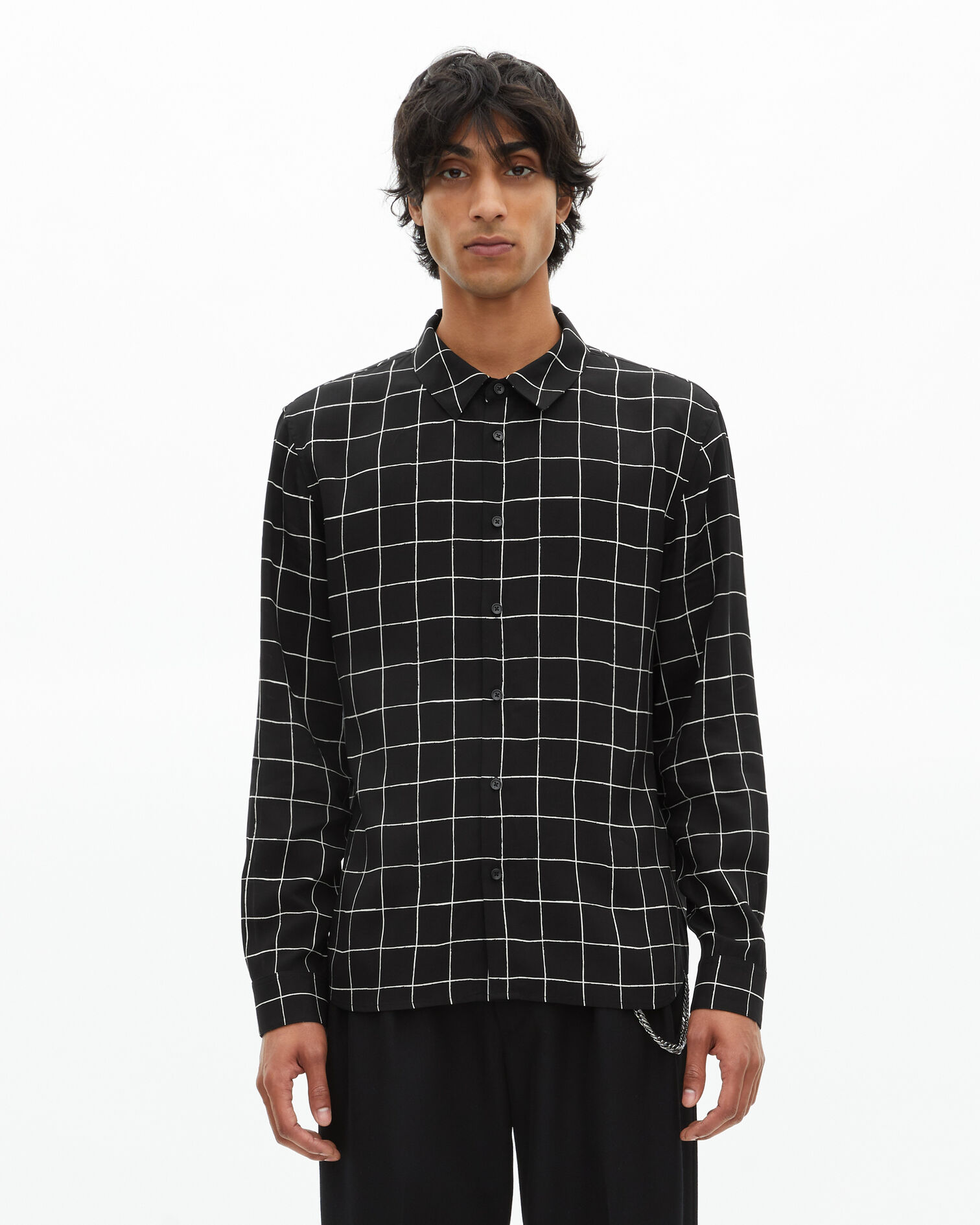 Black plaid shirt, BLACK WHITE, hi-res image number null