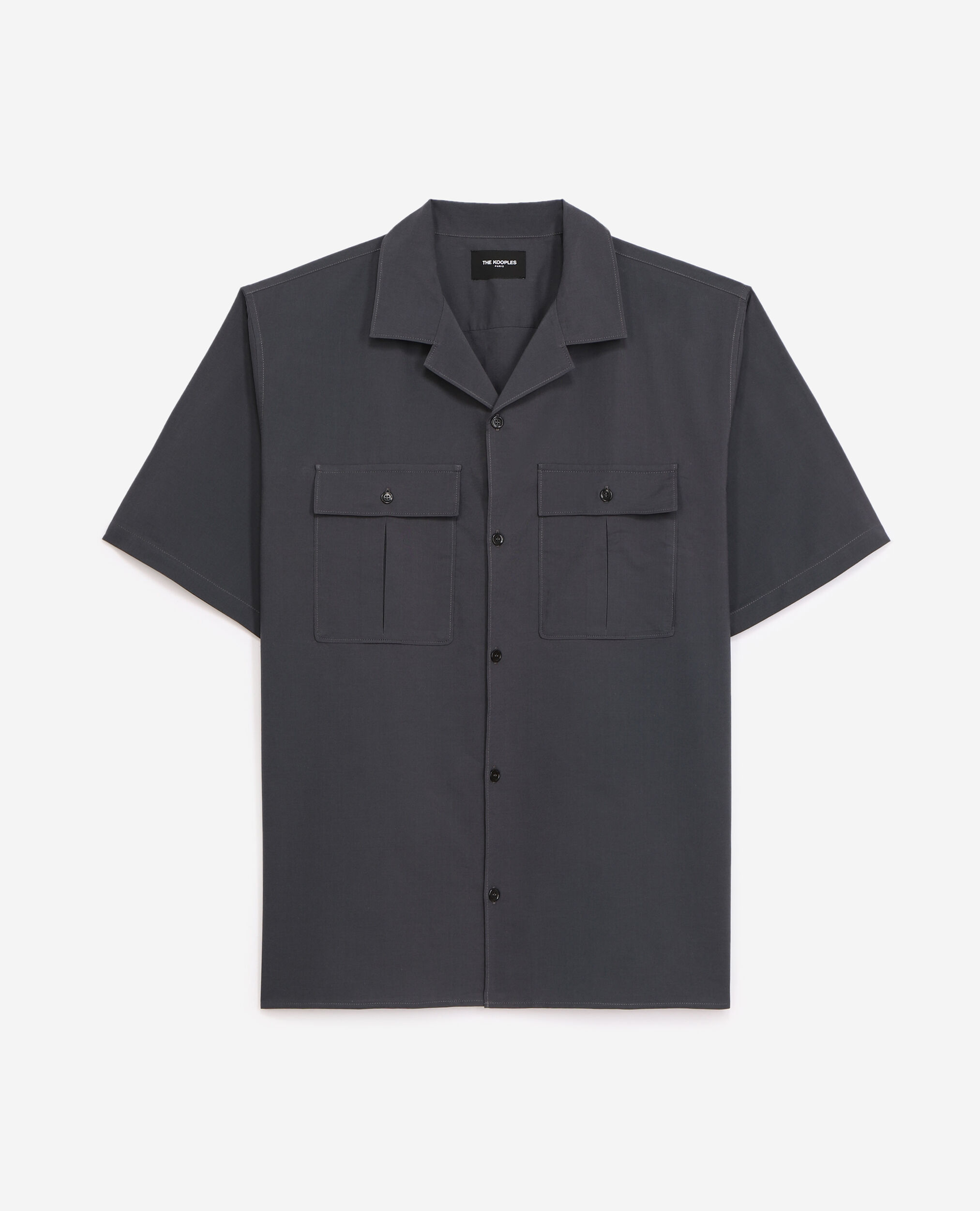 Charcoal gray cotton shirt with pockets, DARK GREY, hi-res image number null