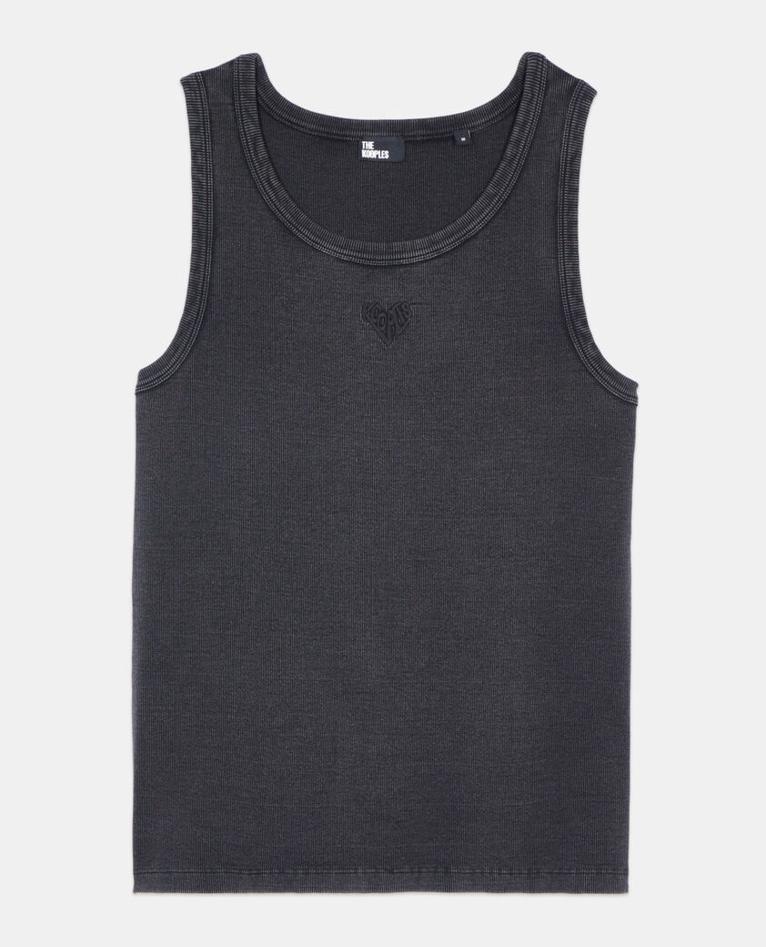 The Kooples HERREN BLACK WASHED schwarzes trägerhemd mit kooples herzmotiv