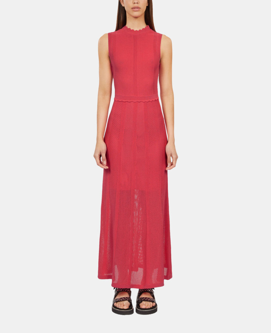 The Kooples WOMEN RETRO PINK long fuchsia openwork knit dress