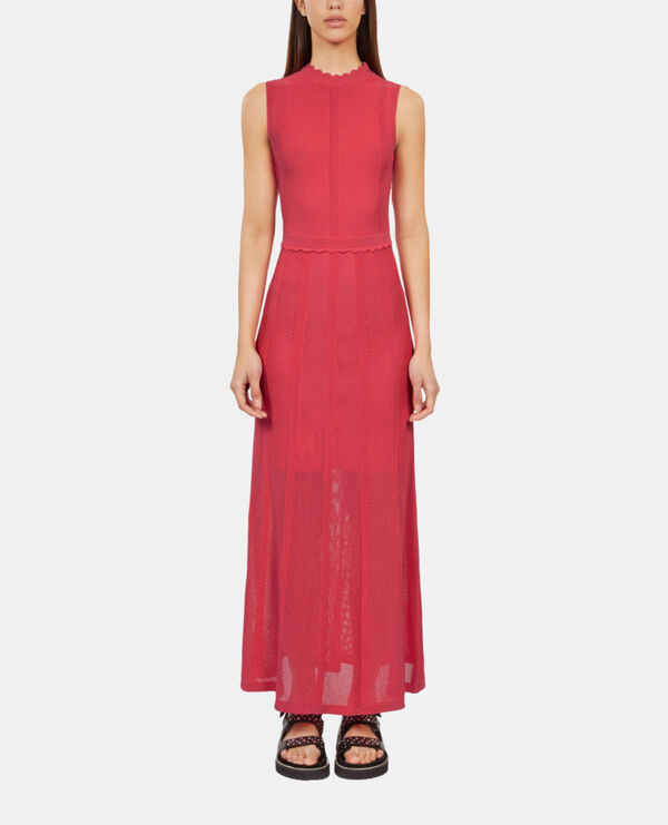 The Kooples FEMME RETRO PINK robe longue en maille ajourée fuchsia