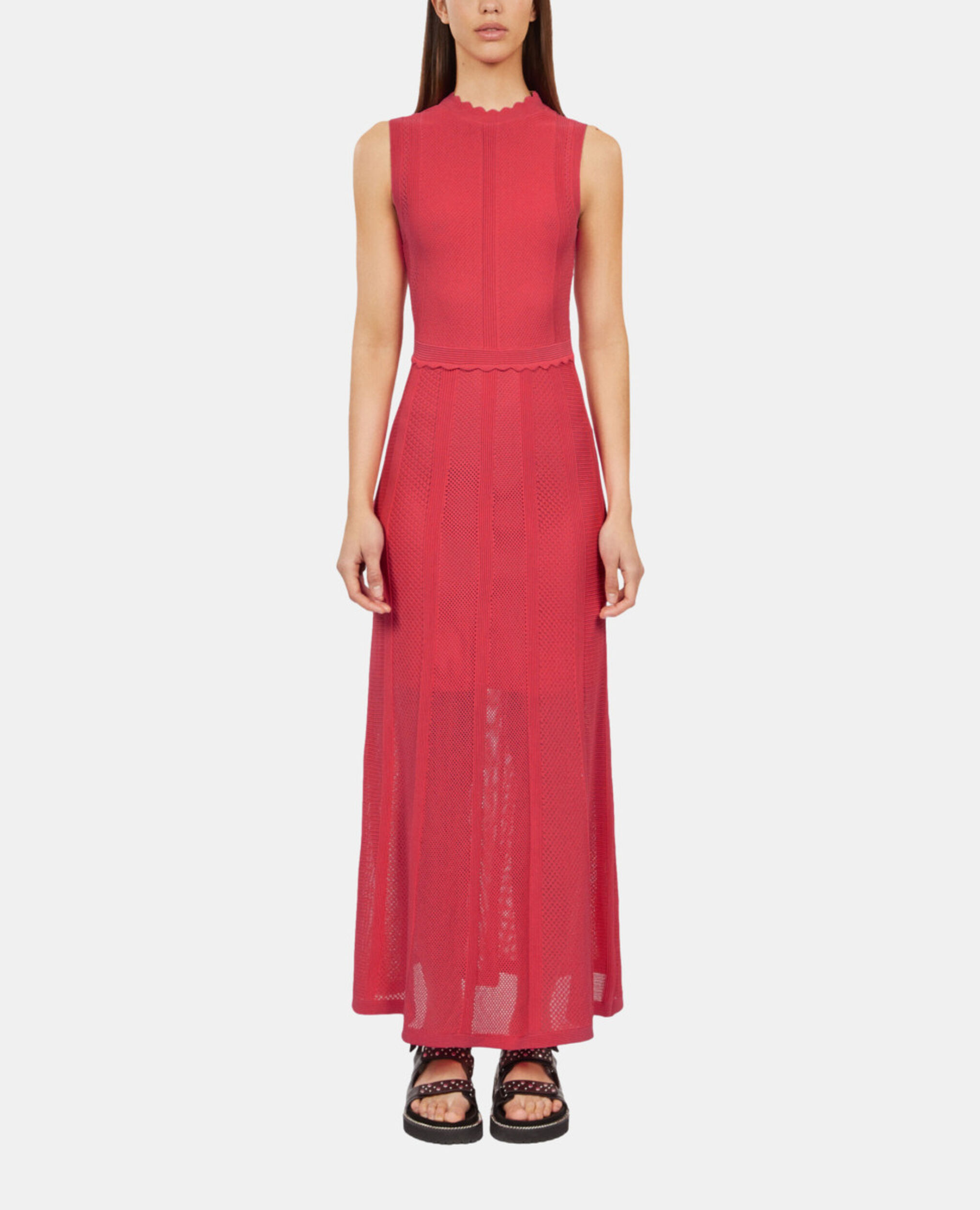 Long fuchsia openwork knit dress, RETRO PINK, hi-res image number null