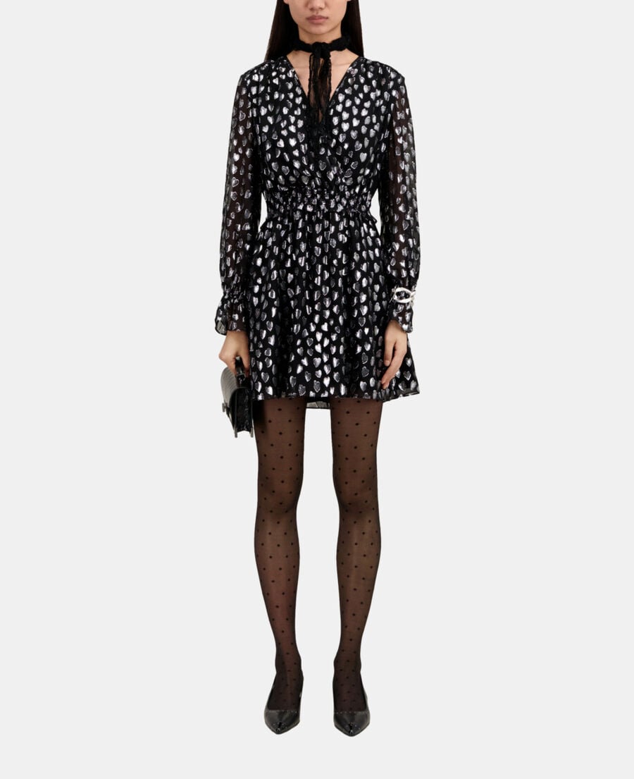 The Kooples FEMME BLACK SILVER robe courte avec cœurs argentés noire