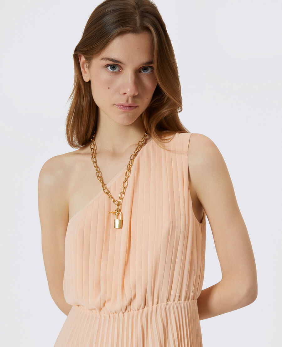 The Kooples FEMME NUDE POUDRE robe longue asym&eacute;trique pliss&eacute;e p&ecirc;che